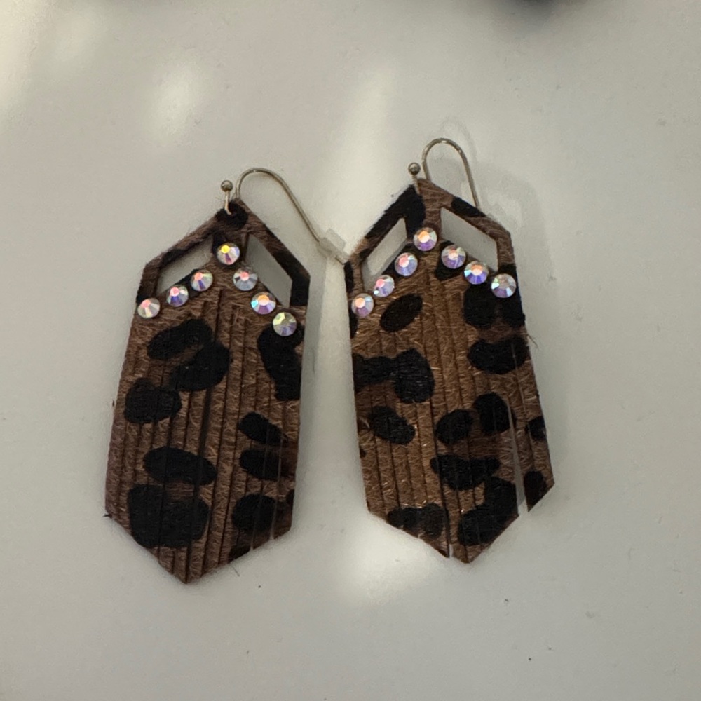 Leopard Print Earrings with Rhinestones